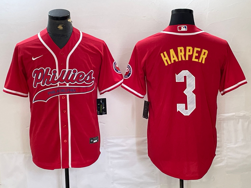 Men's Philadelphia Phillies Bryce Harper #3 Red Jersey Joint Edition